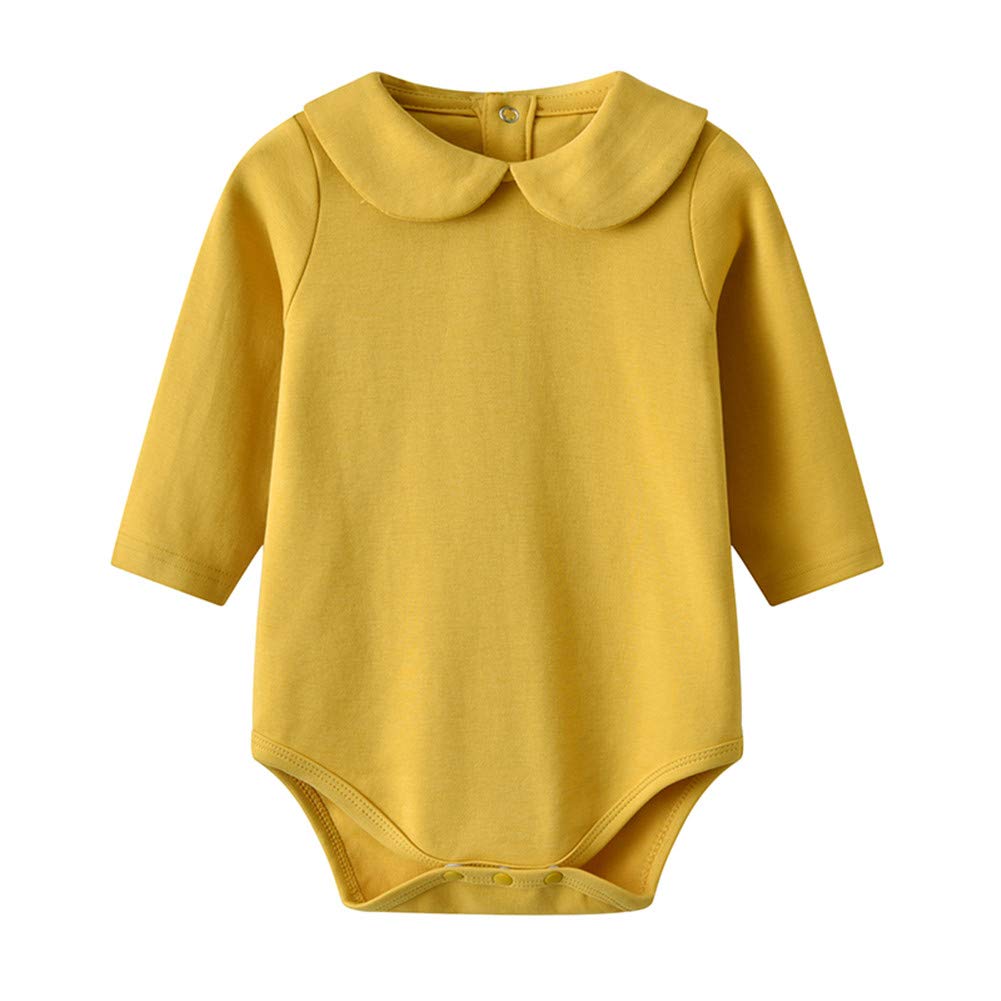 Newborn Baby Infant Unisex Cotton Long-Sleeve Solid Peter Pan Collar Jumper Bodysuits Outfits