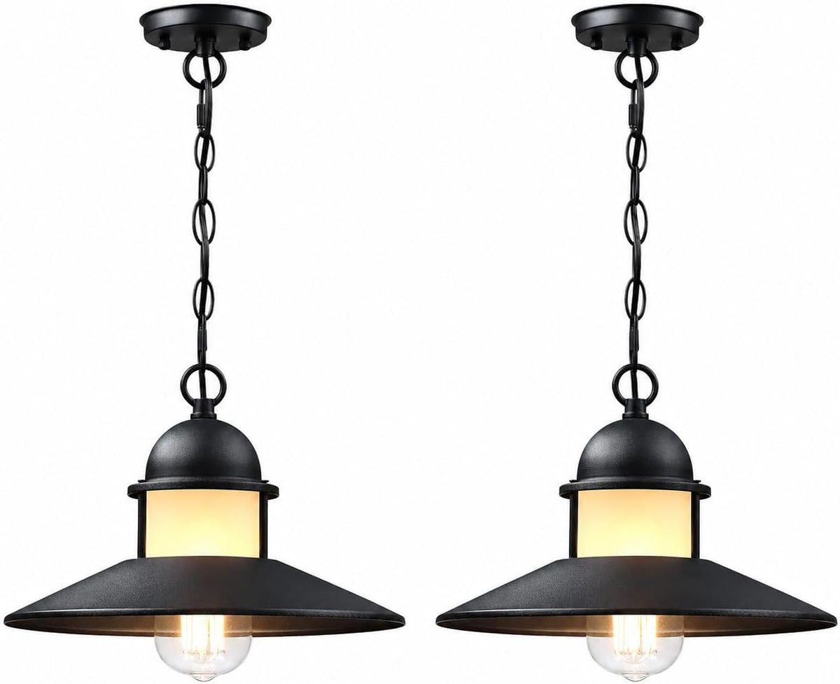 Outdoor Pendant Lights for Porch,2 Pack Farmhouse Exterior Hanging Lights Fixture with Adjustable Chain