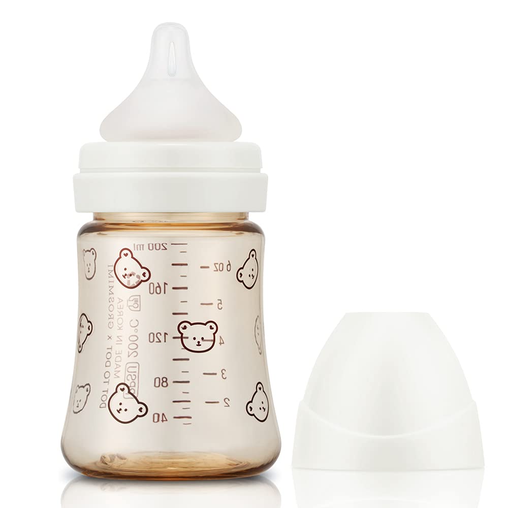 Baby Bottle, Anti-Colic Valve, 1M+, 6oz (Bear - White)
