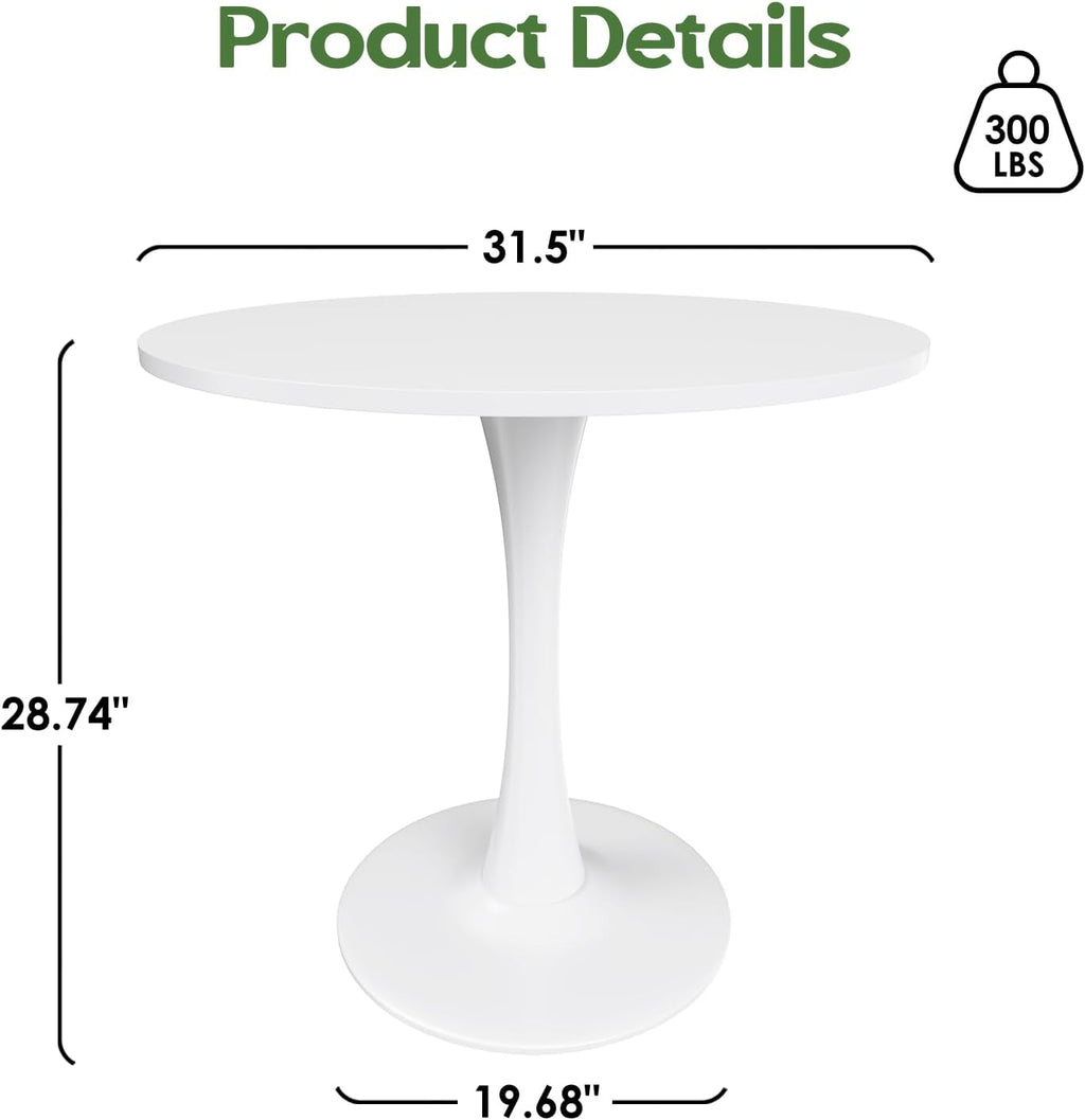 Tulip Round Pedestal Dining Table — White Wood Top