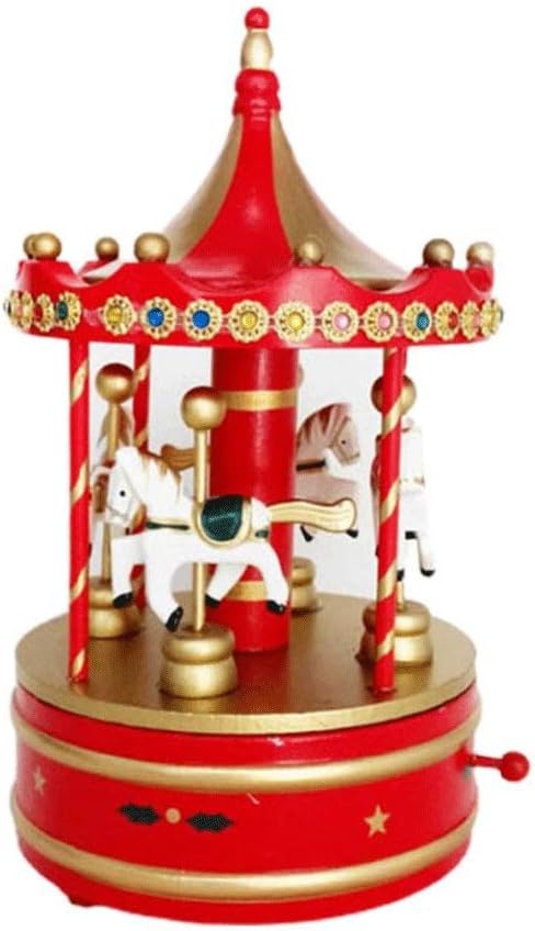 Wooden Rotating Music Box Carousel Music Box Christmas Decorations Music Box (Color : A) (B)
