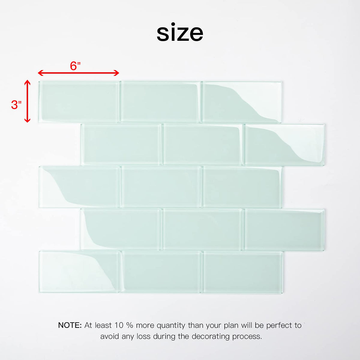 Peel and Stick Glass Subway Tile, 3 x 6 Inch, 5 Sq Ft, Light Green Glass Kitchen Backsplash Wall, 40-Pack
