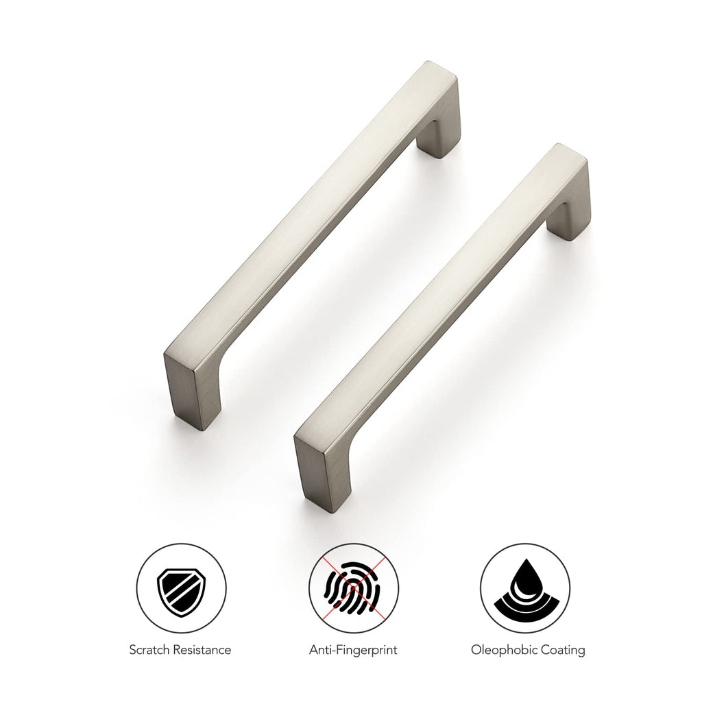 Brushed Nickel Cabinet Handles Square Pulls, 3-3/4 Inch, 10 Pack
