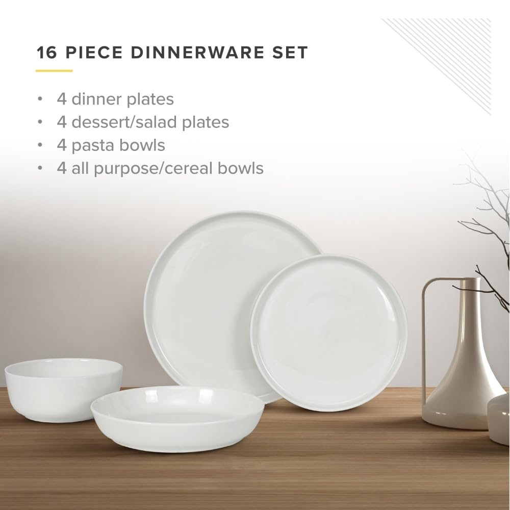 Natural White 16-Piece Dinnerware Set, Service for 4, TD16Y40W