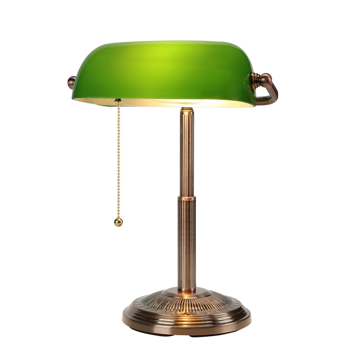 Bankers Desk Lamp, Pull Chain Switch (Copper+Green)