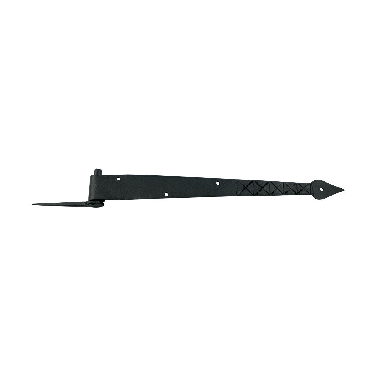 Supply Black Spear Tip Strap Pintle Hinge 16 in. Long Diamond Etch Style Wrought Iron Lift Off Pin Hinges for Doors
