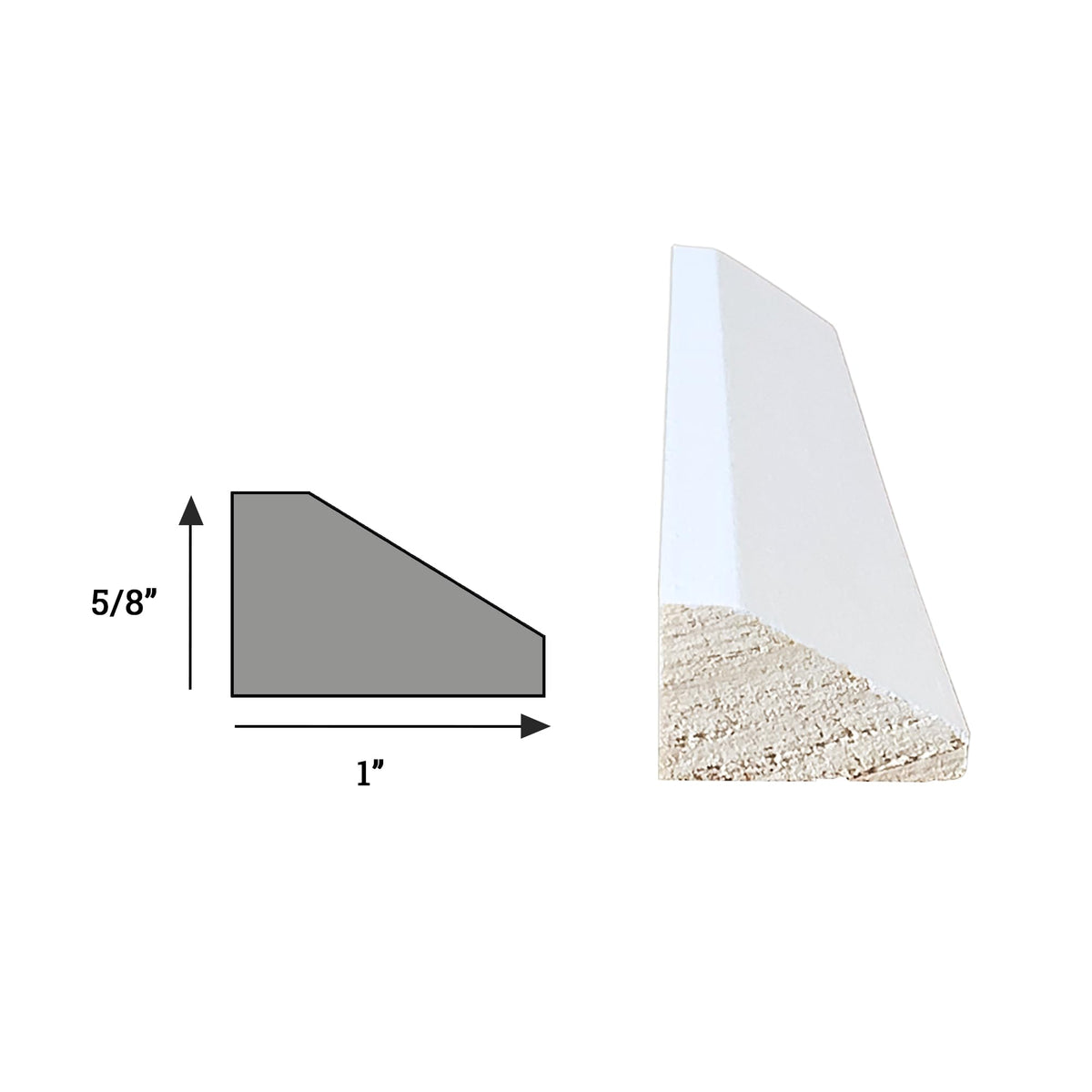 Baseboard Shoe Moulding, Modern Style, 5/8" x 1" x 94", Primed Fingerjoint Poplar, 9921