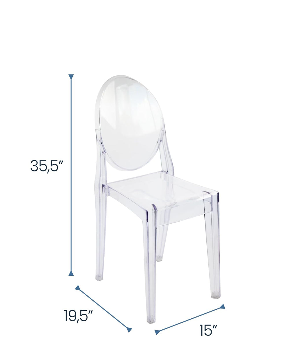 Ghost Chairs Set of 4, 15" Seat, Clear Armless Chairs