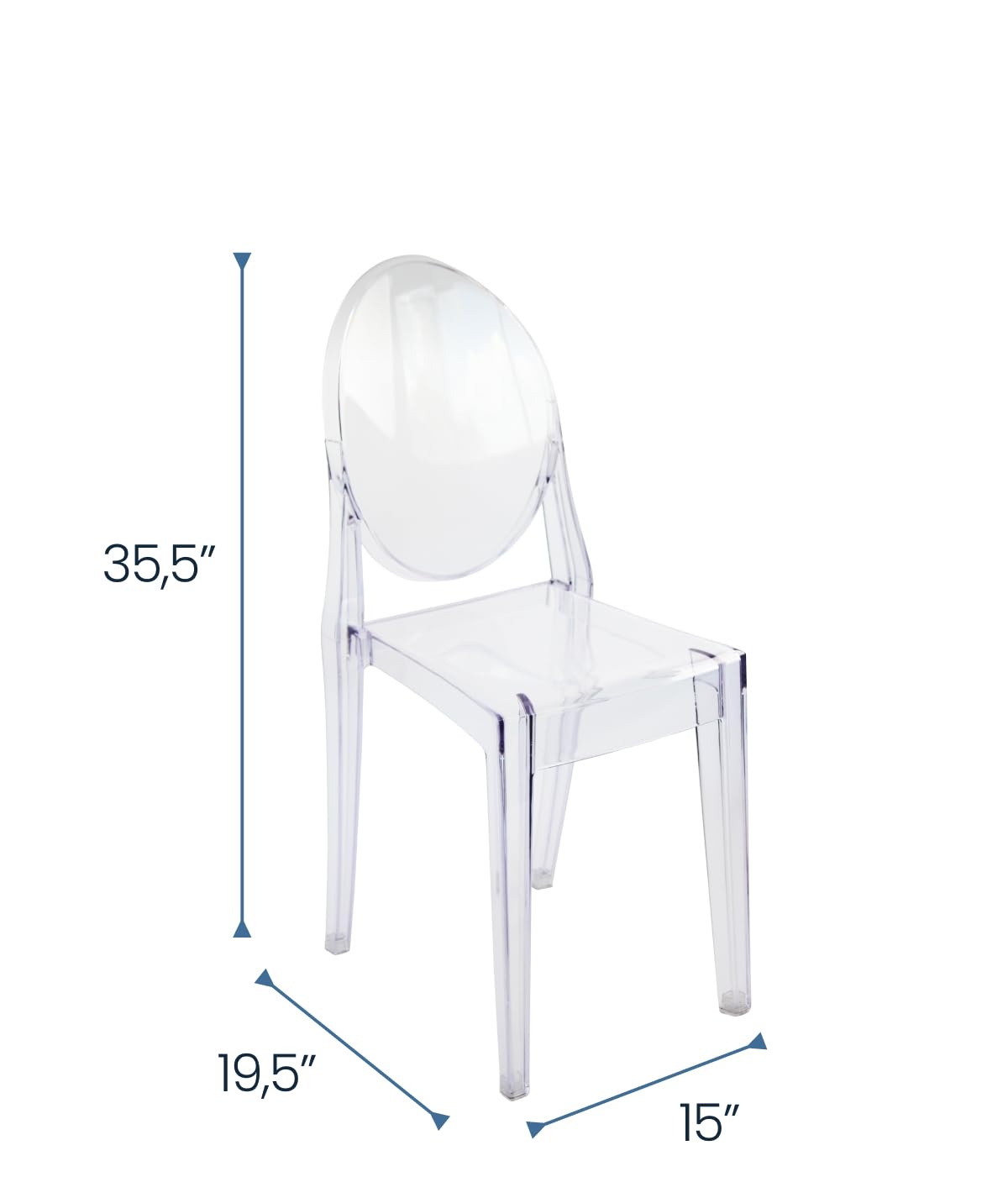 Ghost Chairs Set of 4, 15" Seat, Clear Armless Chairs