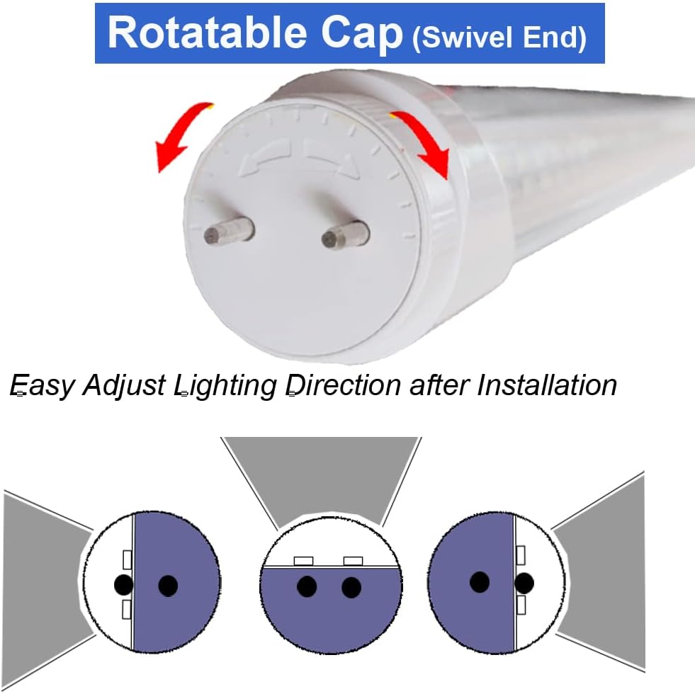 T8 LED Light Bulbs 4 Foot, 36W 6500K Cool White, Type B Tube Light, Double Ended Power, Fluorescent Replacement 4FT