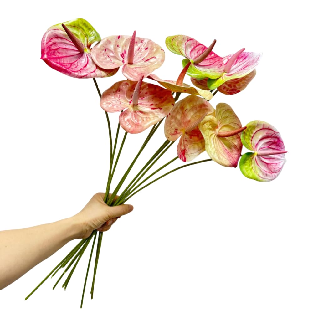 10pcs Mix Pink Anthurium Flowers Artificial with Stem, Filler Plants
