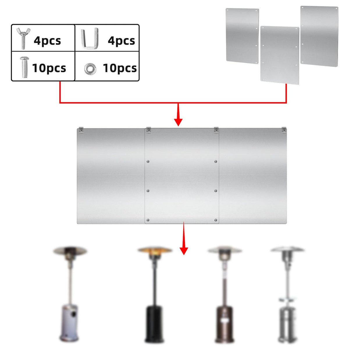 Upgraded Patio Heater Reflector Shield (3 Panels), 15" Height Heat Focusing Reflector for Round Natural Gas Propane