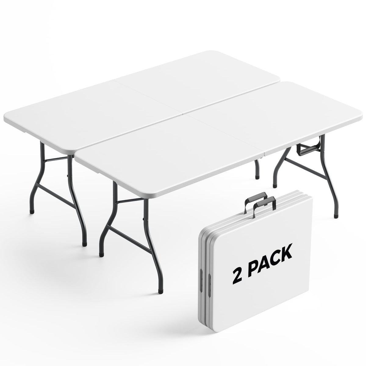 6FT Folding Table, Heavy Duty Plastic Fold-in-Half Utility Table with Handle, Portable Camping Picnic Table with