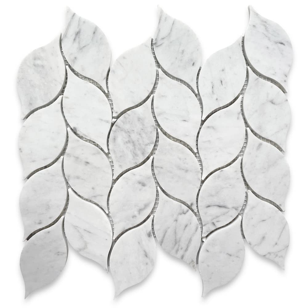 Carrara White Marble Leaf Shape Medi Mosaic Tile Honed Kitchen Bath Wall Floor Backsplash Shower (1 Sheet)