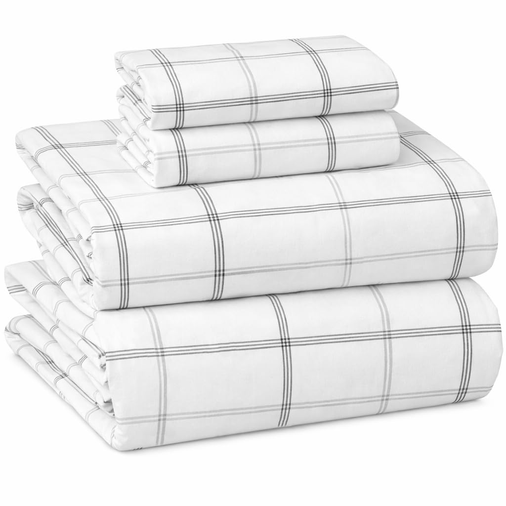 Printed Flannel Sheet Set, 100% Natural Cotton, Soft, Warm & Deep Pocket, Advanced Nano-Tech Making it Resistance to