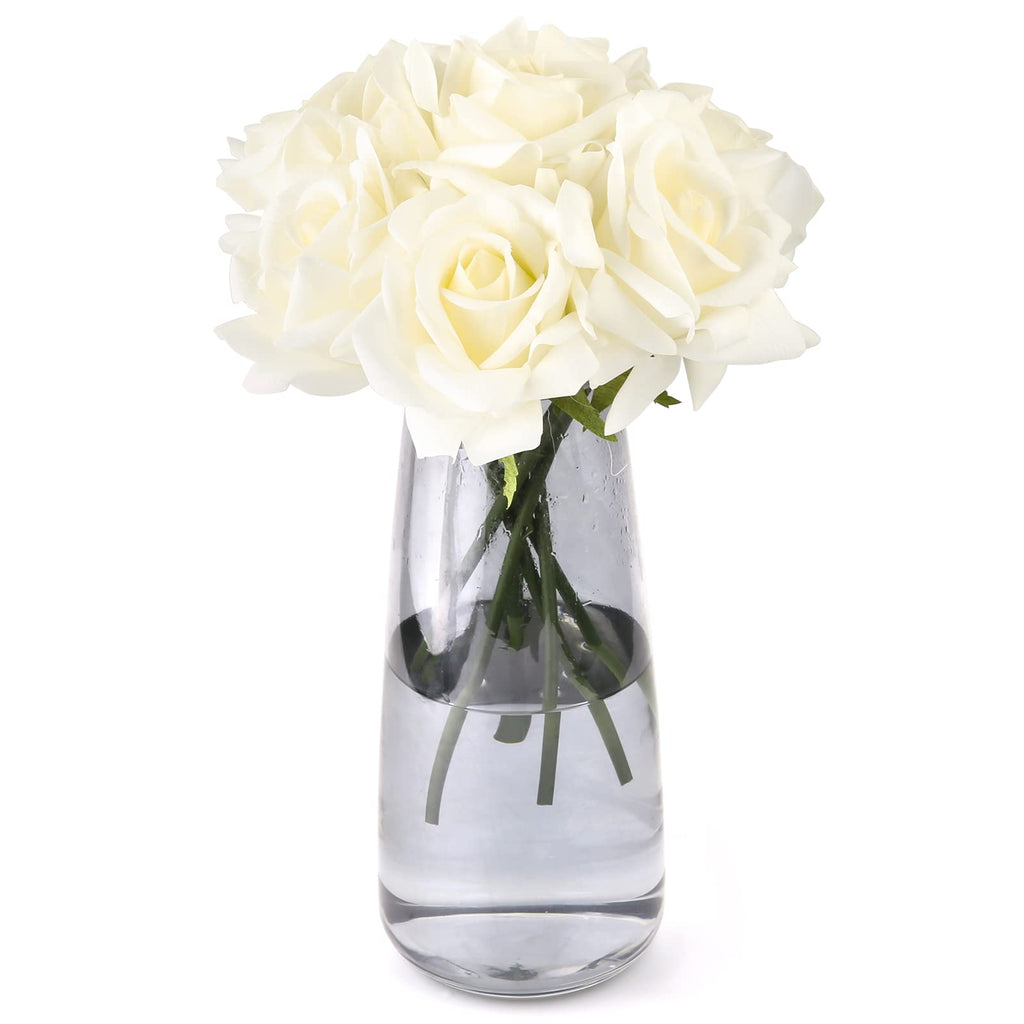 7PCS Fake Artificial Rose Silk Real Touch White 30CM