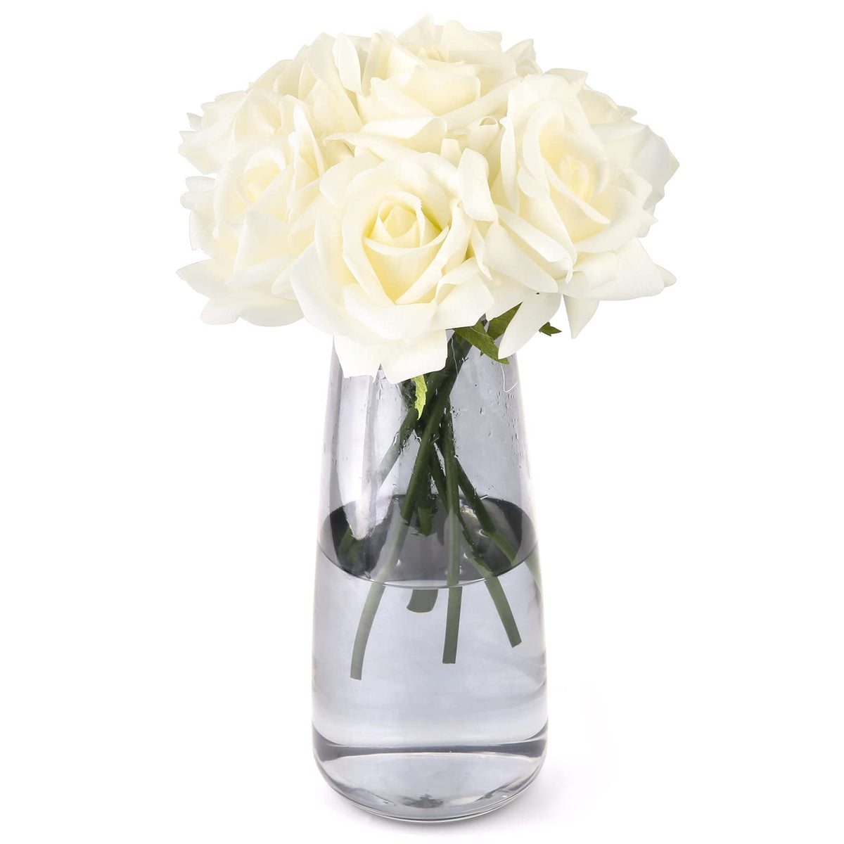 7PCS Fake Artificial Rose Silk Real Touch White 30CM
