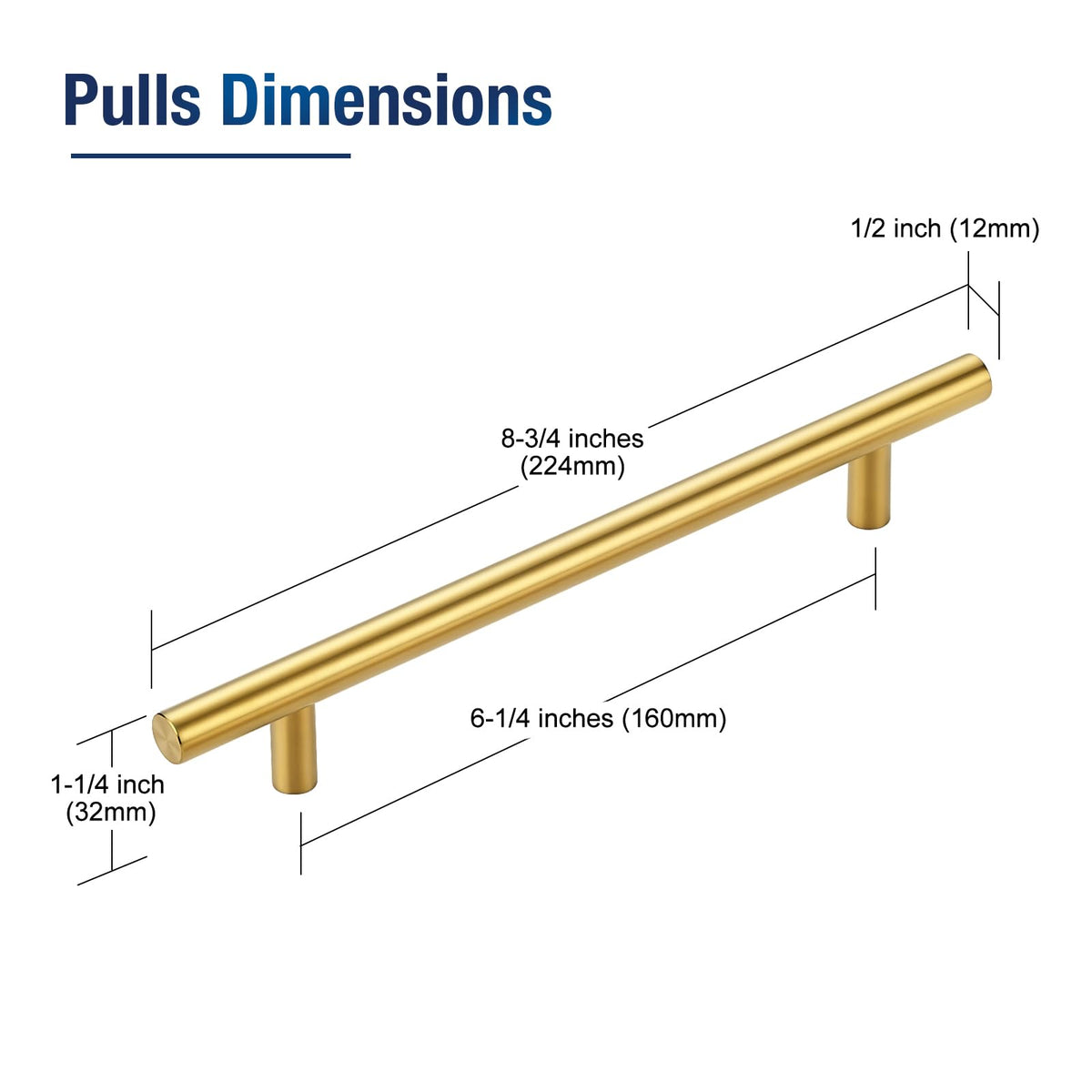 Gold Cabinet Pulls Drawer Pulls, 6-1/4 Inch CC, 45 Pack