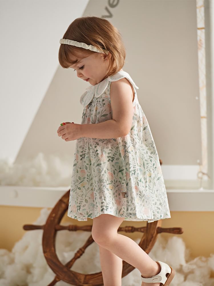 Toddler Girl Floral Smocked Dress Vintage Cotton Playwear Dress