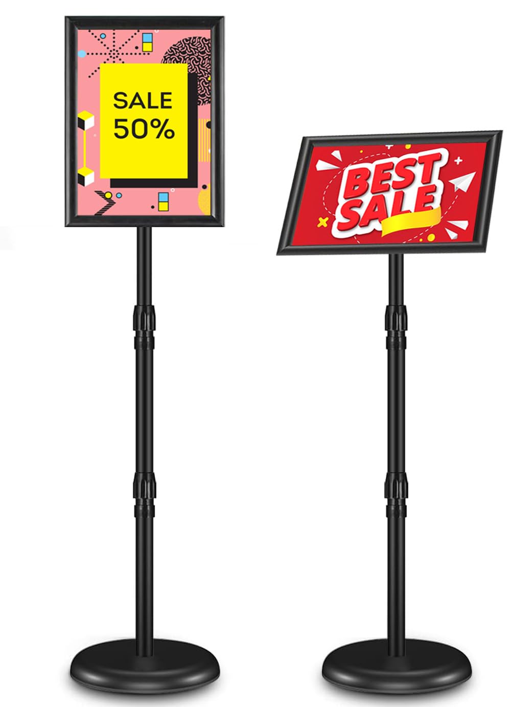 Adjustable Sign Holder Stand 8.5x11 inch, Floor Standing Sign Holder, 360° Rotation, Signage Stand with Snap-Open