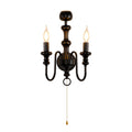 Matte Black Iron Double-Arm Wall Sconce, Retro Farmhouse Hardwired Lamp with Scented Candle Tray & Pull Switch Decor