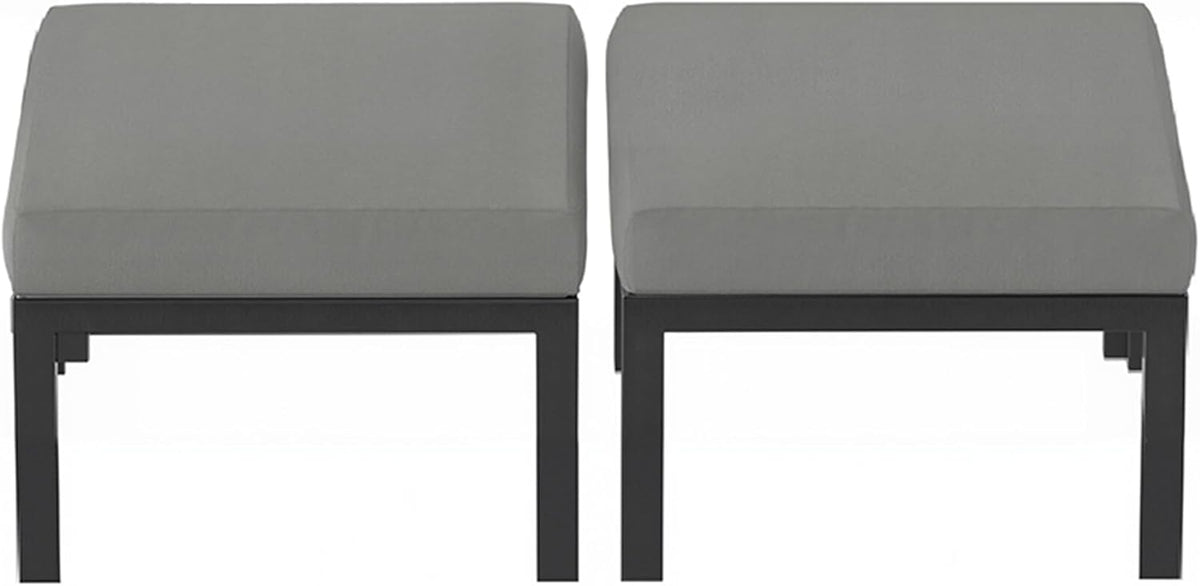 Metal Outdoor Ottoman, 2-Piece Aluminum Footstool w/Removable Cushion, Multipurpose Footrest Stool Additional