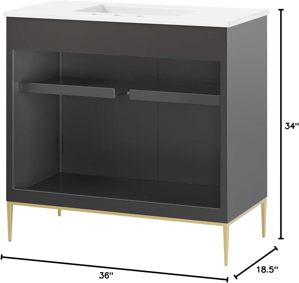 Awaken Bathroom Vanity Cabinet, 36", White Black