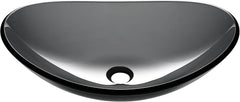 Tempered Glass Bathroom Vessel Sink Oval Vanity Above Counter Top Mount Basin Clear Grey Industrial Modern