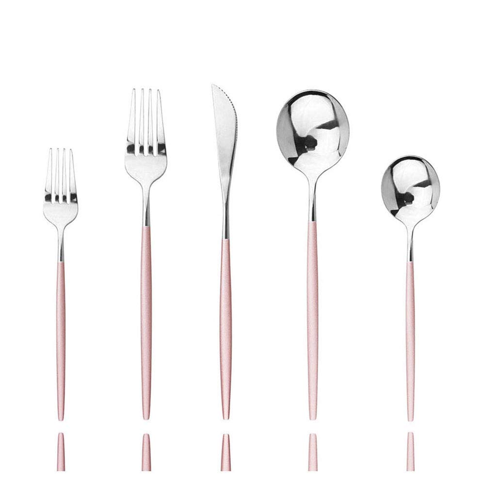 Pink Silver Silverware Set, 20-Piece Stainless Steel Satin Finish Flatware Set, Kitchen Utensil Set, Mirror Polished