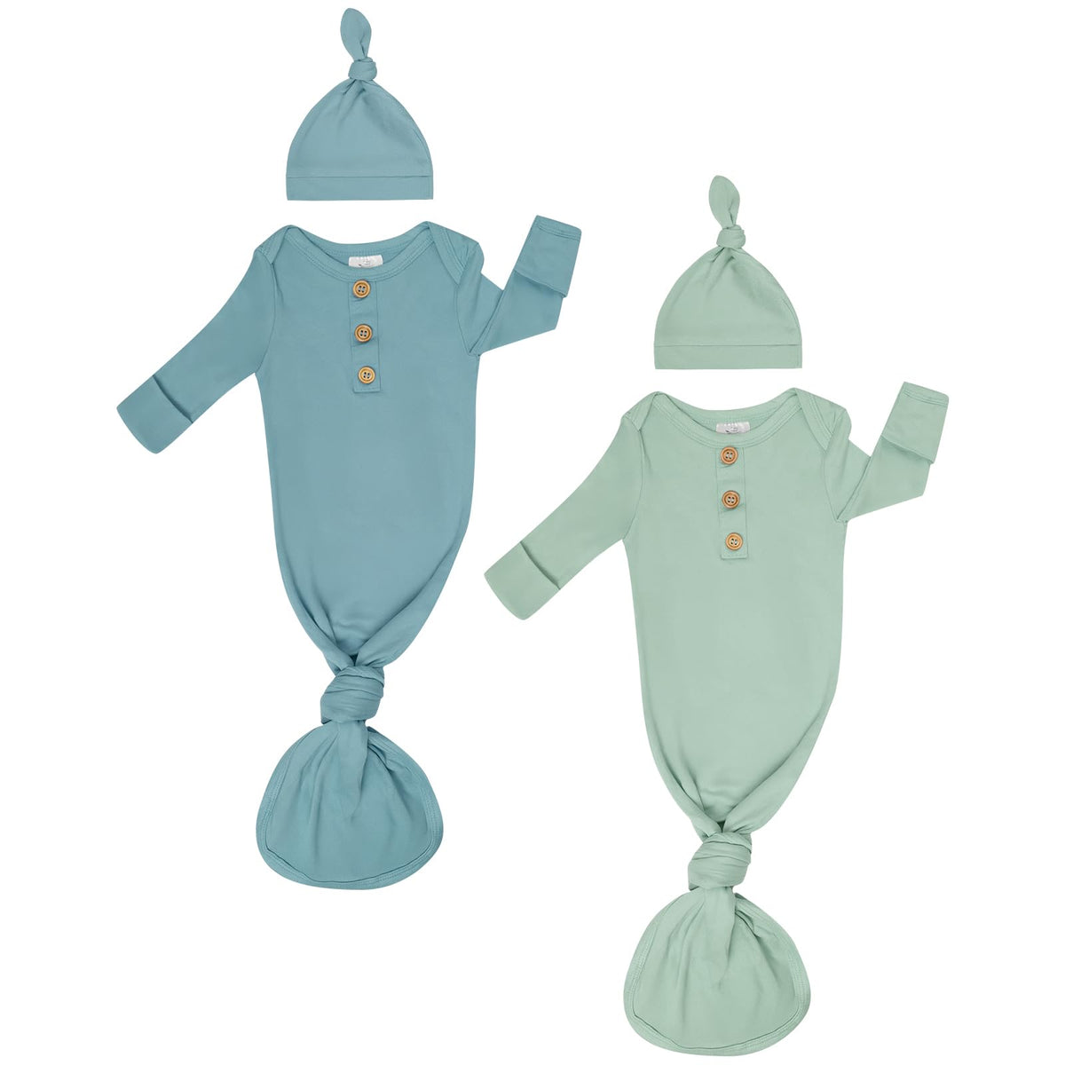 Newborn Knotted Sleep Gown with Hat, Soft Baby Nightgown with Mitten Cuffs, Hospital & Coming Home Outfit for Boys