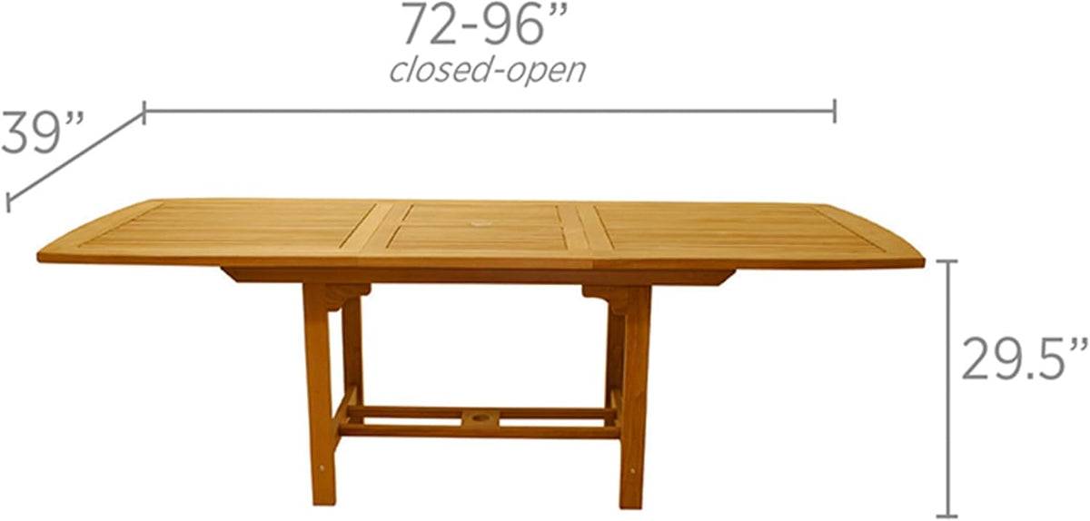 Rectangular Family Expansion Teak Table, 72/96-Inch