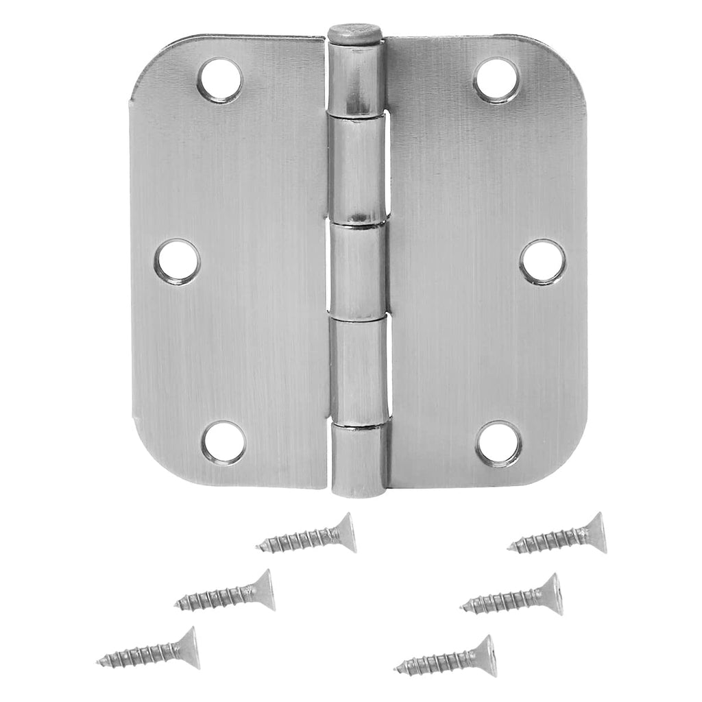 Rounded Interior Door Hinges with Screws, 3.5" x 3.5", Satin Nickel, Curved Corners, 18-Pack