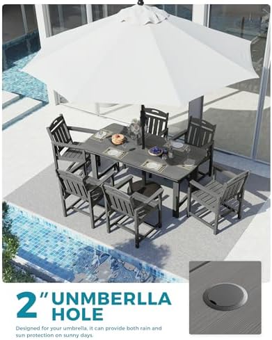 7-Piece HDPE Outdoor Patio Furniture Set - Dining | Grey All-Weather Resistant for Backyard, Garden & Porch