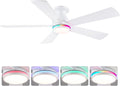 52" White Flush Mount Ceiling Fan with Light & Remote