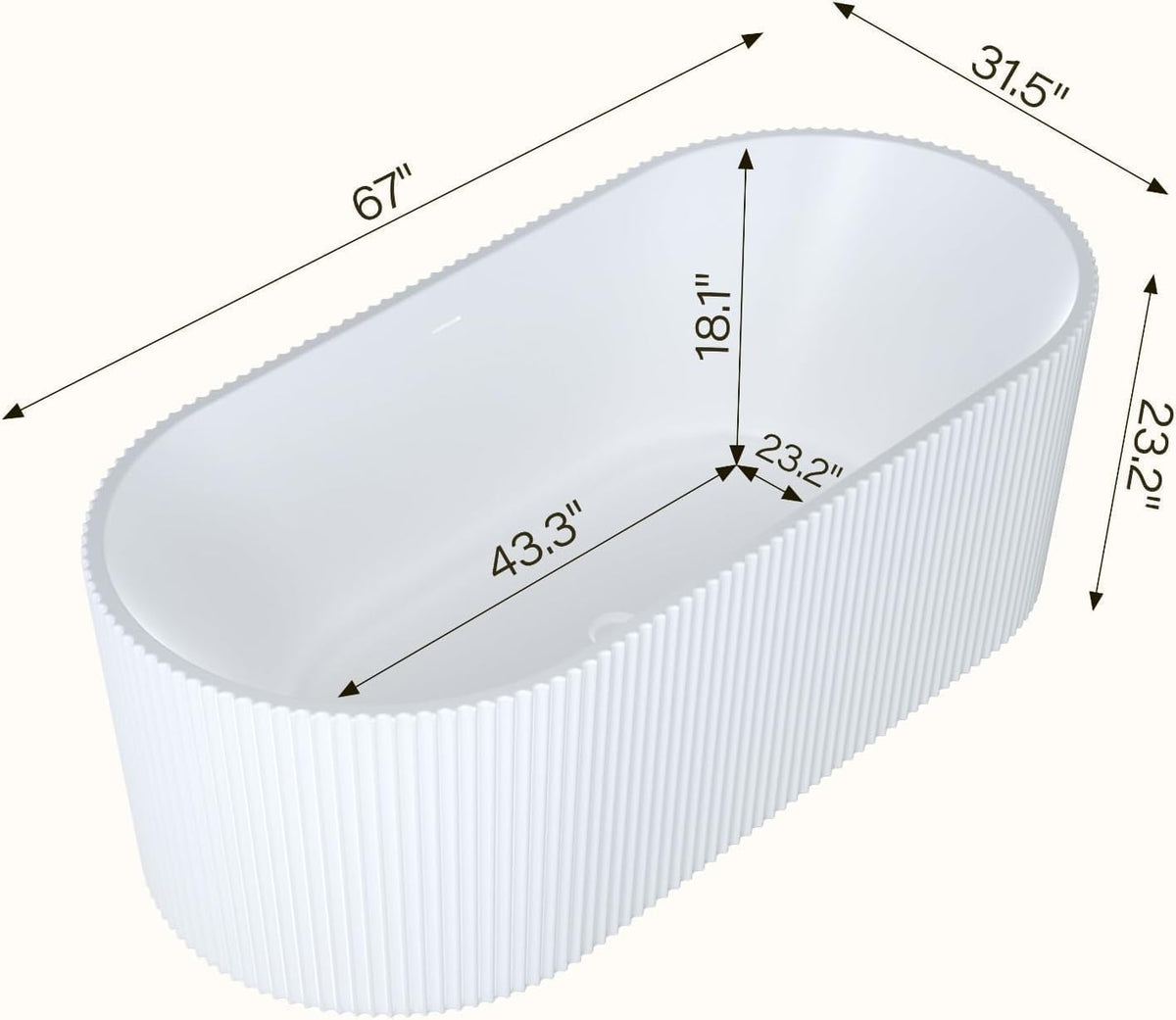 67 Inch Acrylic Freestanding Bathtub, Deep Soaking Tub with Non-Slip Base, cUPC Certified Free Standing Tub, Chrome