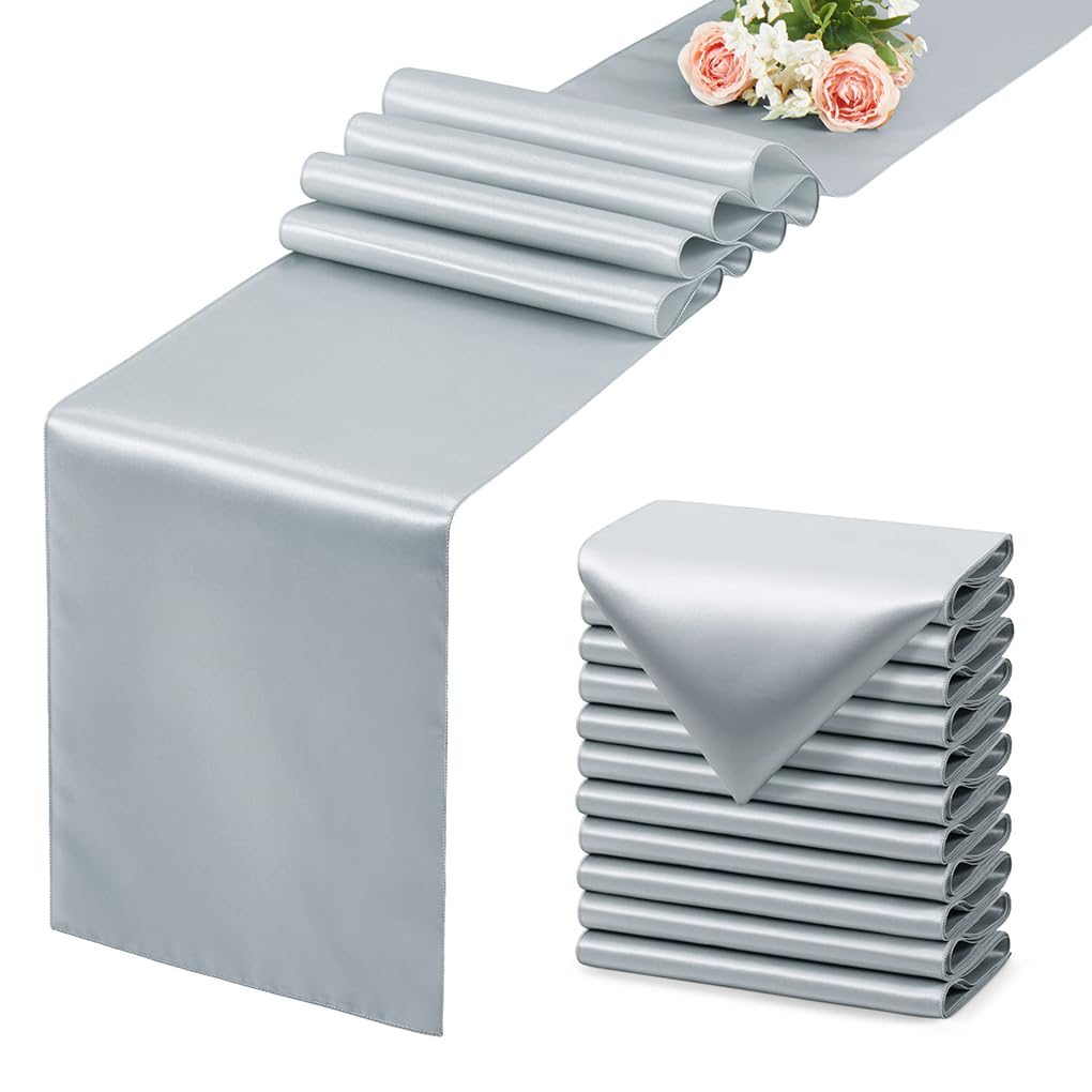 Silver Satin Table Runner, 12x108 Inches, 12 Pack