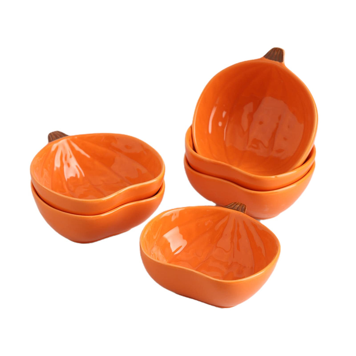 Orange Pumpkin Bowls, 6 oz Ceramic Ramekins, Set of 6
