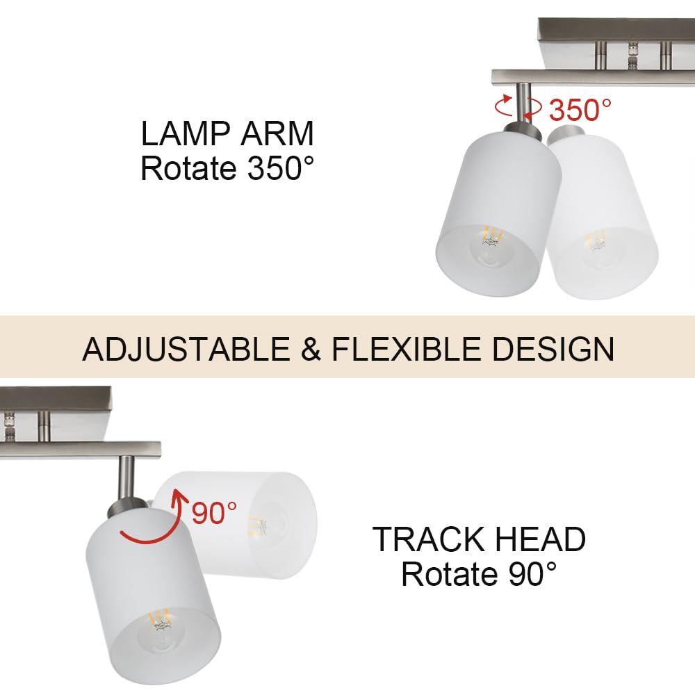 Complete Track Lighting Kits in Brushed Nickel, Modern Spotlight Ceiling Lighting with Opal White Glass, E26