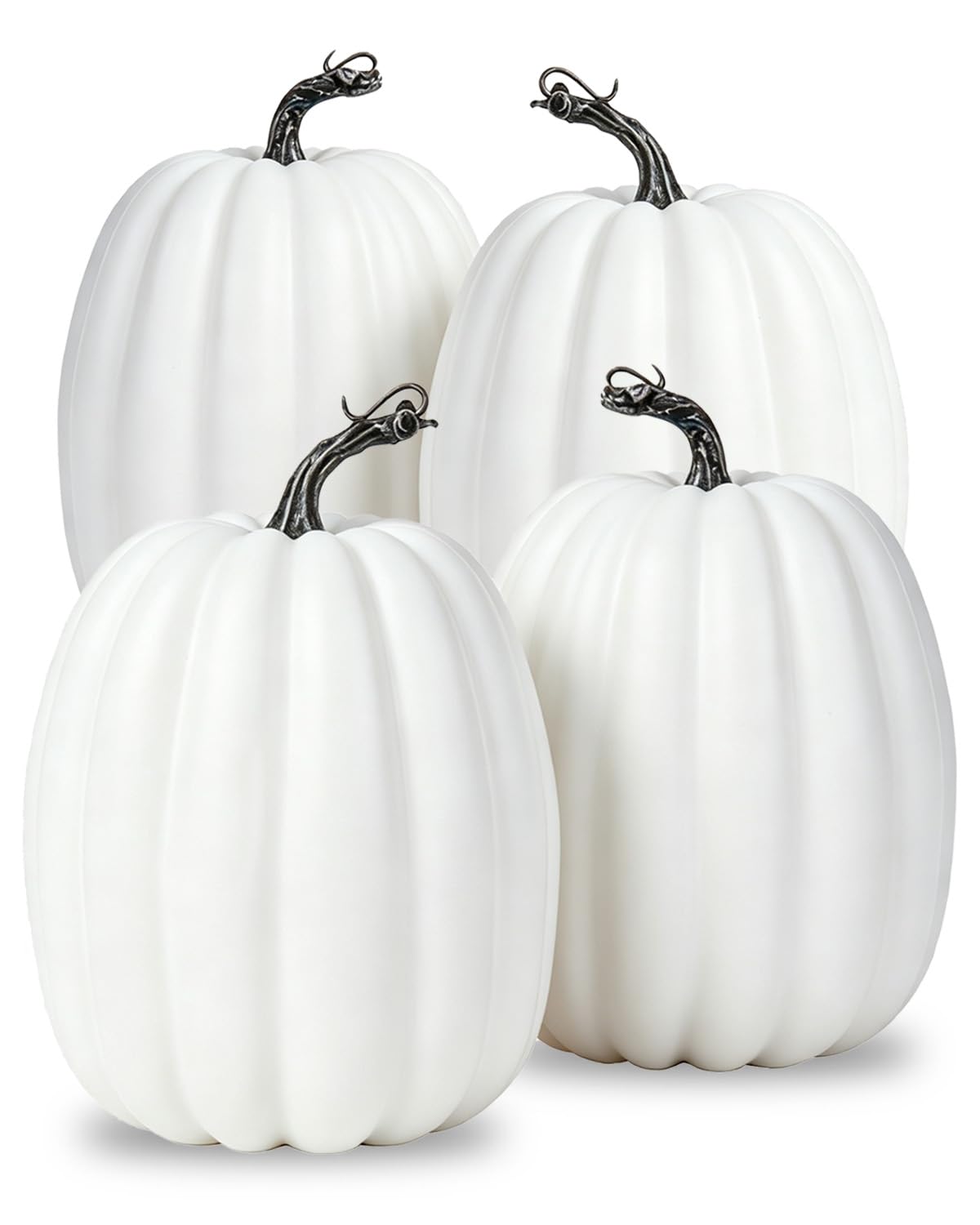 4 Pack 8 Inch Large White Artificial Pumpkins for Fall Decor