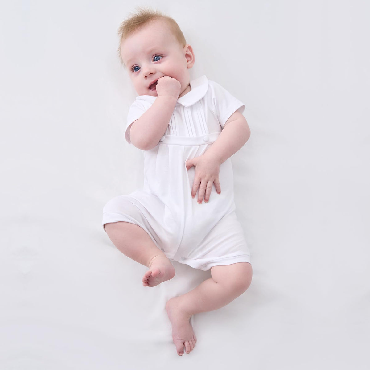 Baby Boys Baptism Romper Short Sleeve Christening Outfit One-Piece Coverall White