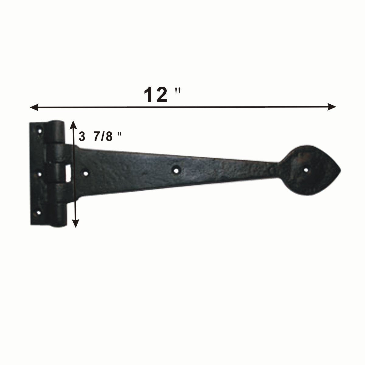 Strap Hinge 12 in. Spade Tip Black Wrought Iron Strap Gate and Door Hinges with Hardware Pack of 2
