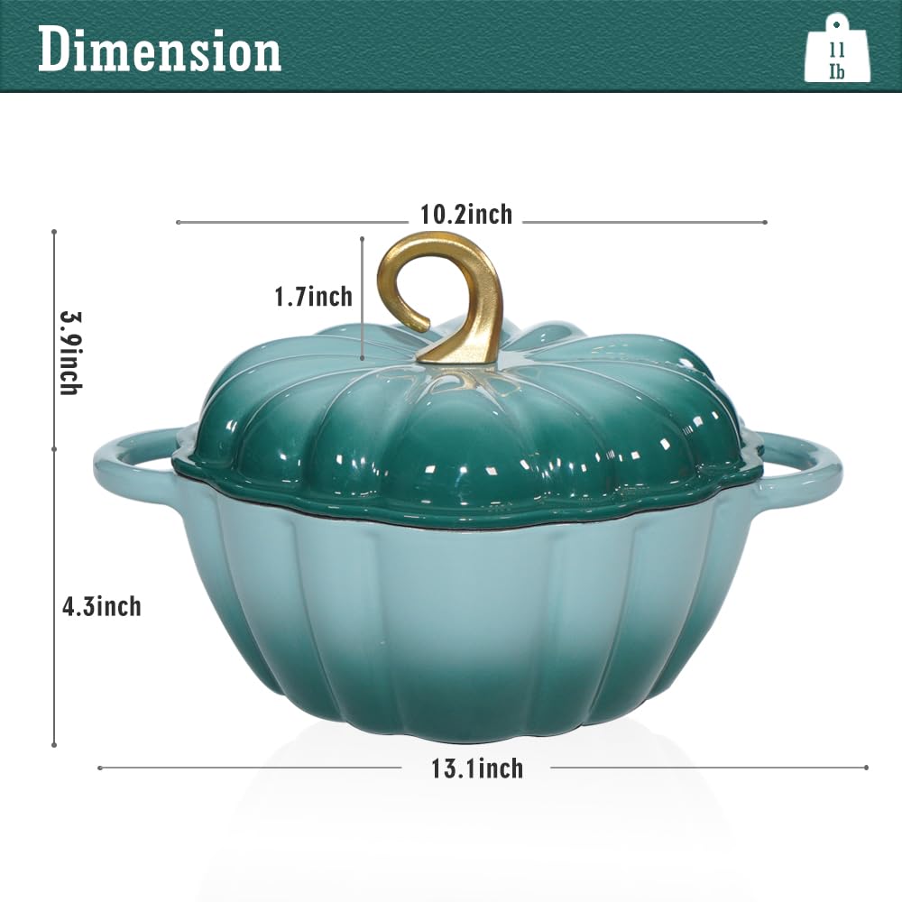 Pumpkin Enameled Cast Iron Dutch Oven with Lid, 4.5 QT Dual Handles and Heavy Duty Pot, Oven Safe up to 500°F for