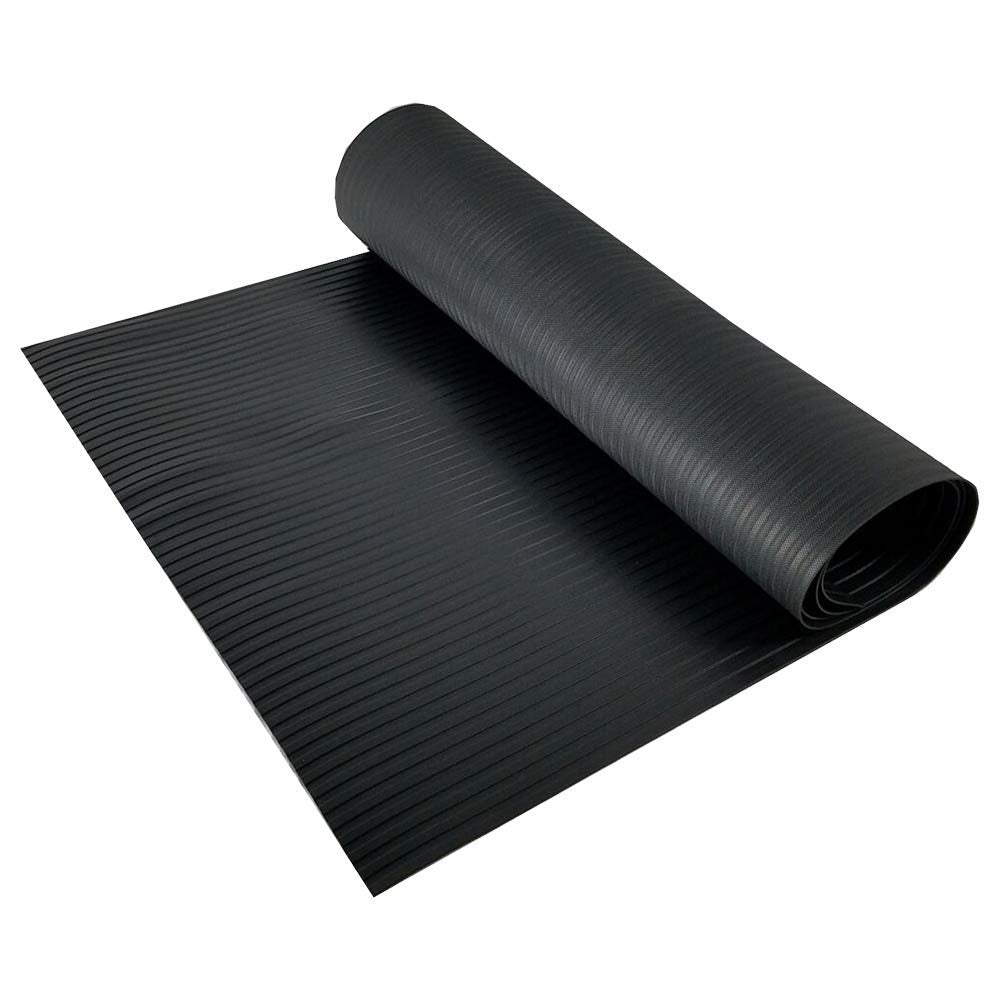 Black Plastic Floor Runner - Embossed Wide Rib Waterproof Vinyl, Heavy Duty Protector Mat for Indoor Hardwood, Hard