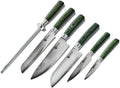 Green 6 Piece Japanese Damascus Stainless Steel Knife Set | Full Tang Construction, Pakkawood Handle, 67 Layers Steel