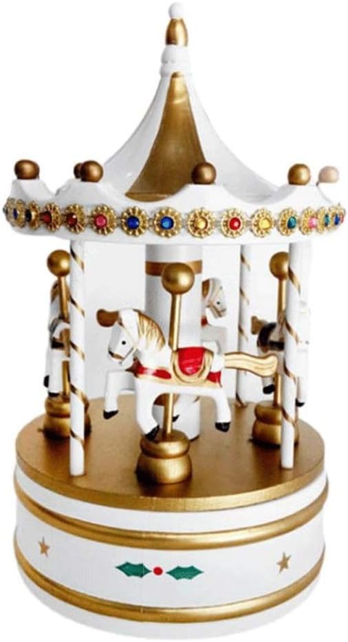 Wooden Rotating Music Box Carousel Christmas Decorations
