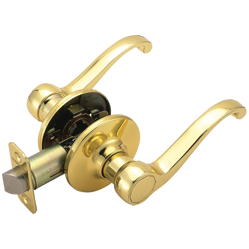 Scroll Passage Door Lever, Polished Brass