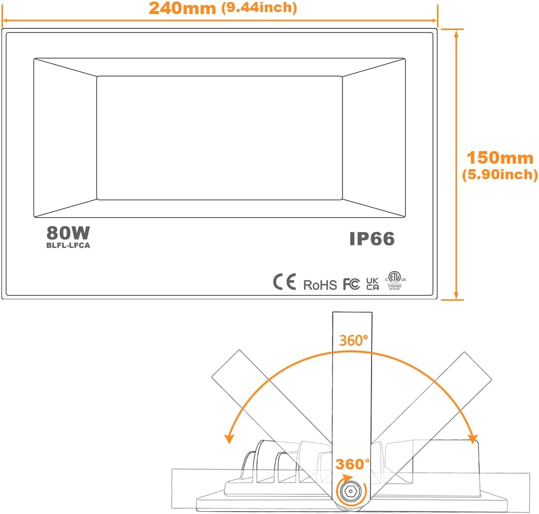 LED Floodlight 800W Equivalent 8000LM,Outdoor RGB Color Changing, IP66 WaterproofSmart Floodlights RGBW 2700K Warm