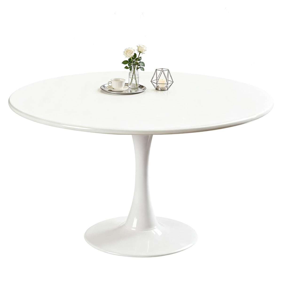 Inspired Saarinen Style Round Dining Tulip Table for 4, Mid-Century Modern Table with Sturdy Metal Pedestal, Bistro, Cafe, Leisure (White