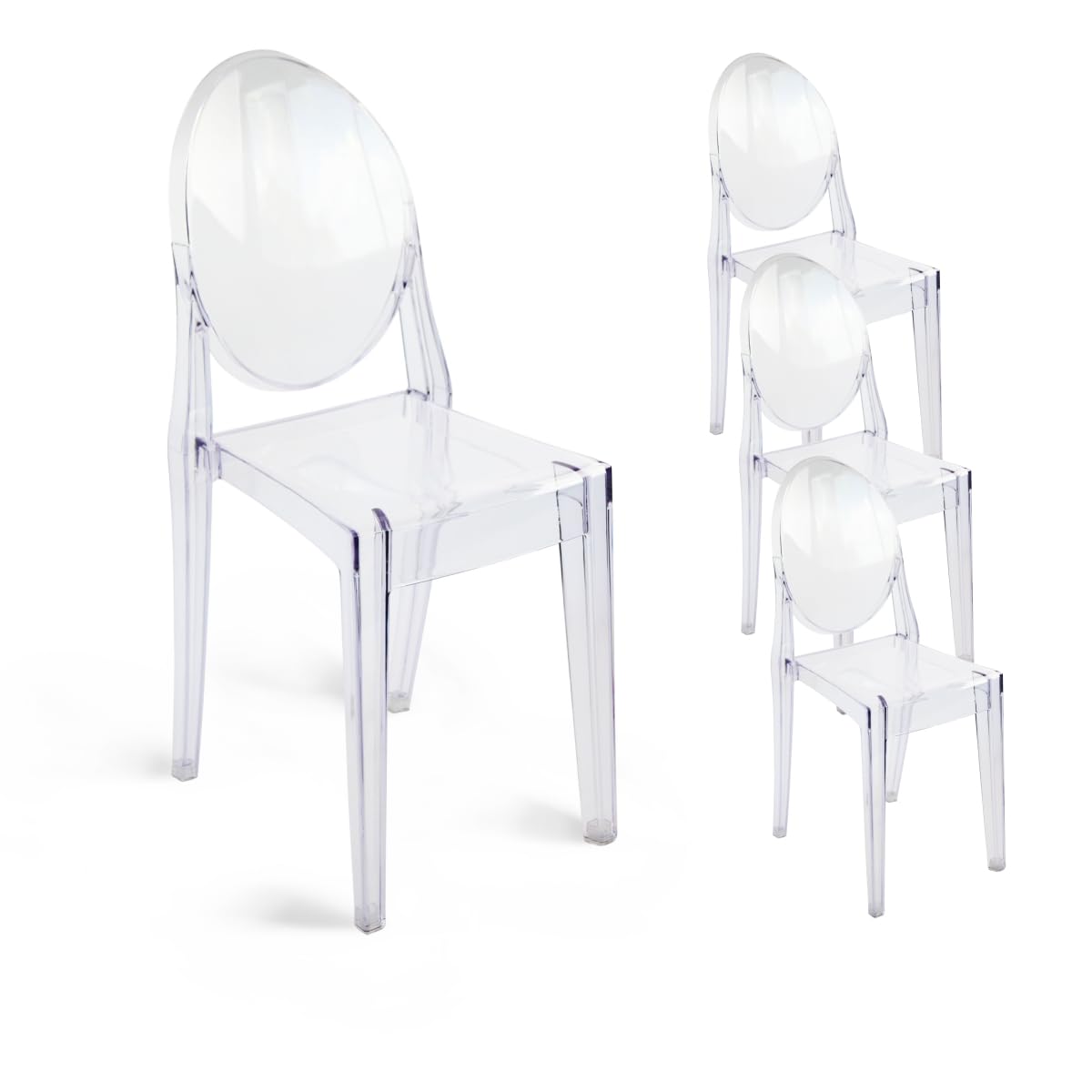 Ghost Chairs Set of 4, 15" Seat, Clear Armless Chairs