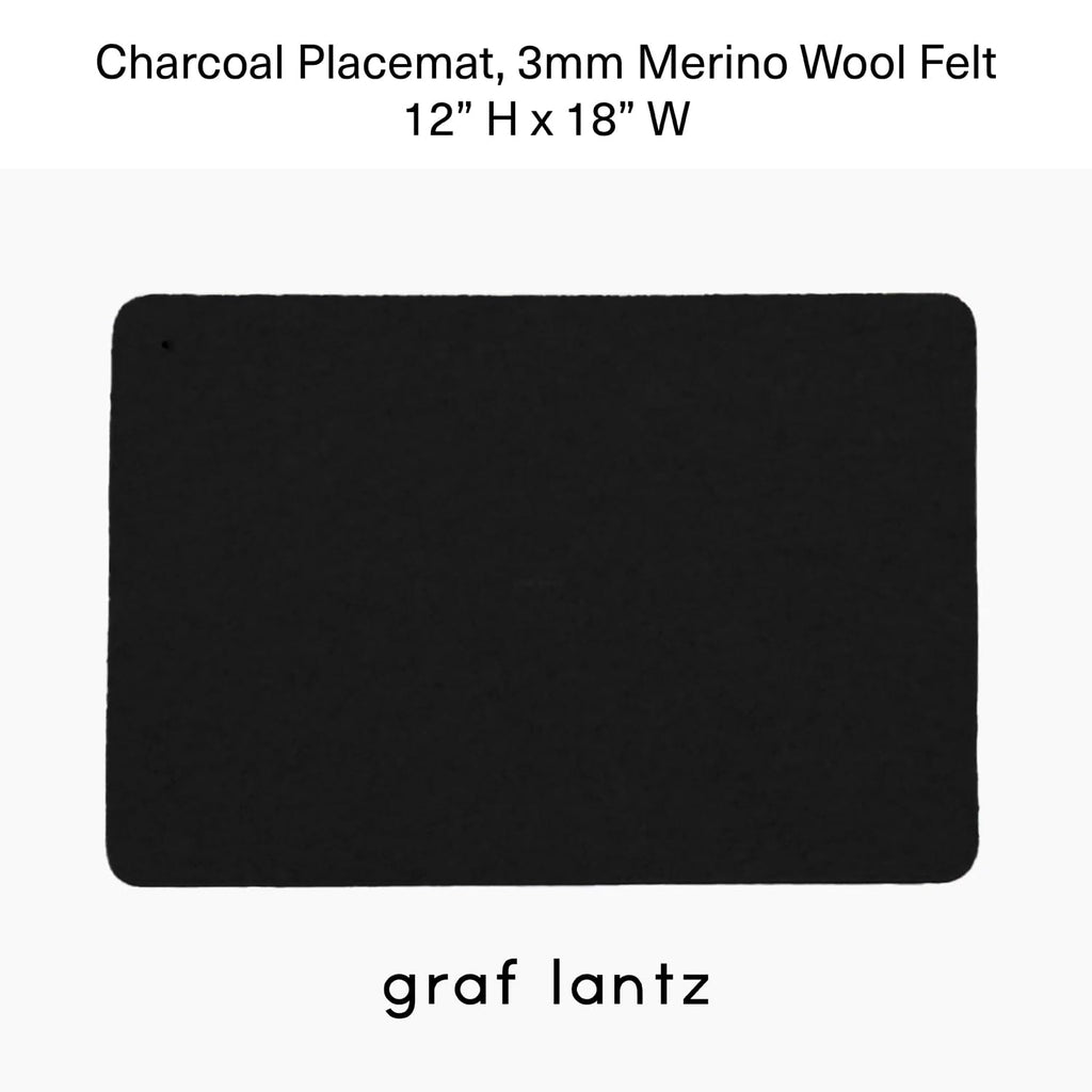 Merino Wool Rectangle Placemat - Charcoal (12" H x 18" W) - 3mm Merino Wool Felt Table Mat - Moisture Wicking - Odor